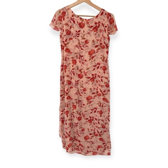 Kay Unger New York Vintage 100% Silk Layered Floral Cap Sleeve Scoopneck Midi 8 - Picture 1 of 8